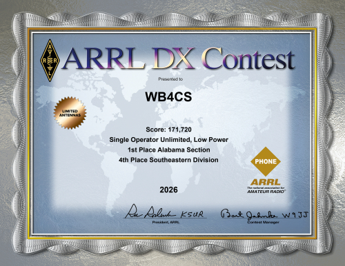 ARRL DX 2026 certificate
